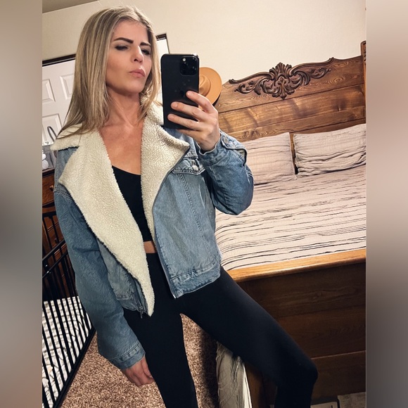 Garage Jackets & Blazers - Garage, Light Denim, Sherpa/Fleece Lined, Crop, Zip, Jeans Jacket, Size Large